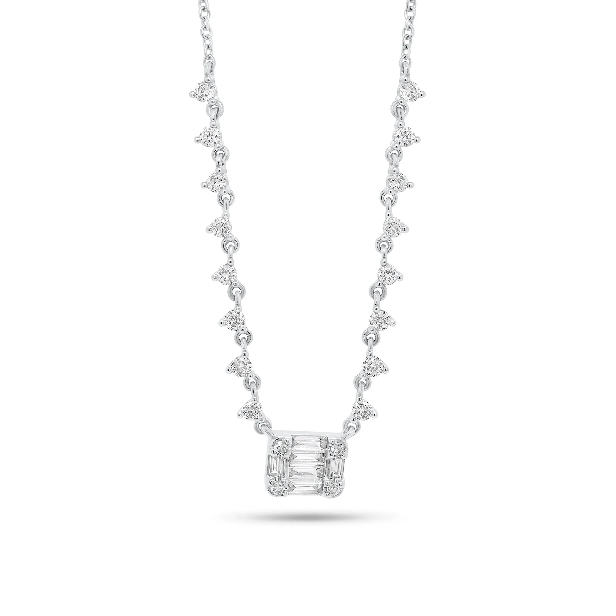 Emerald-Cut Diamond Illusion Pendant on Diamond Chain