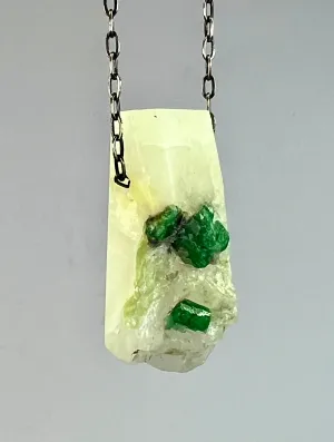 Emerald in White Quartz Crystal Necklace