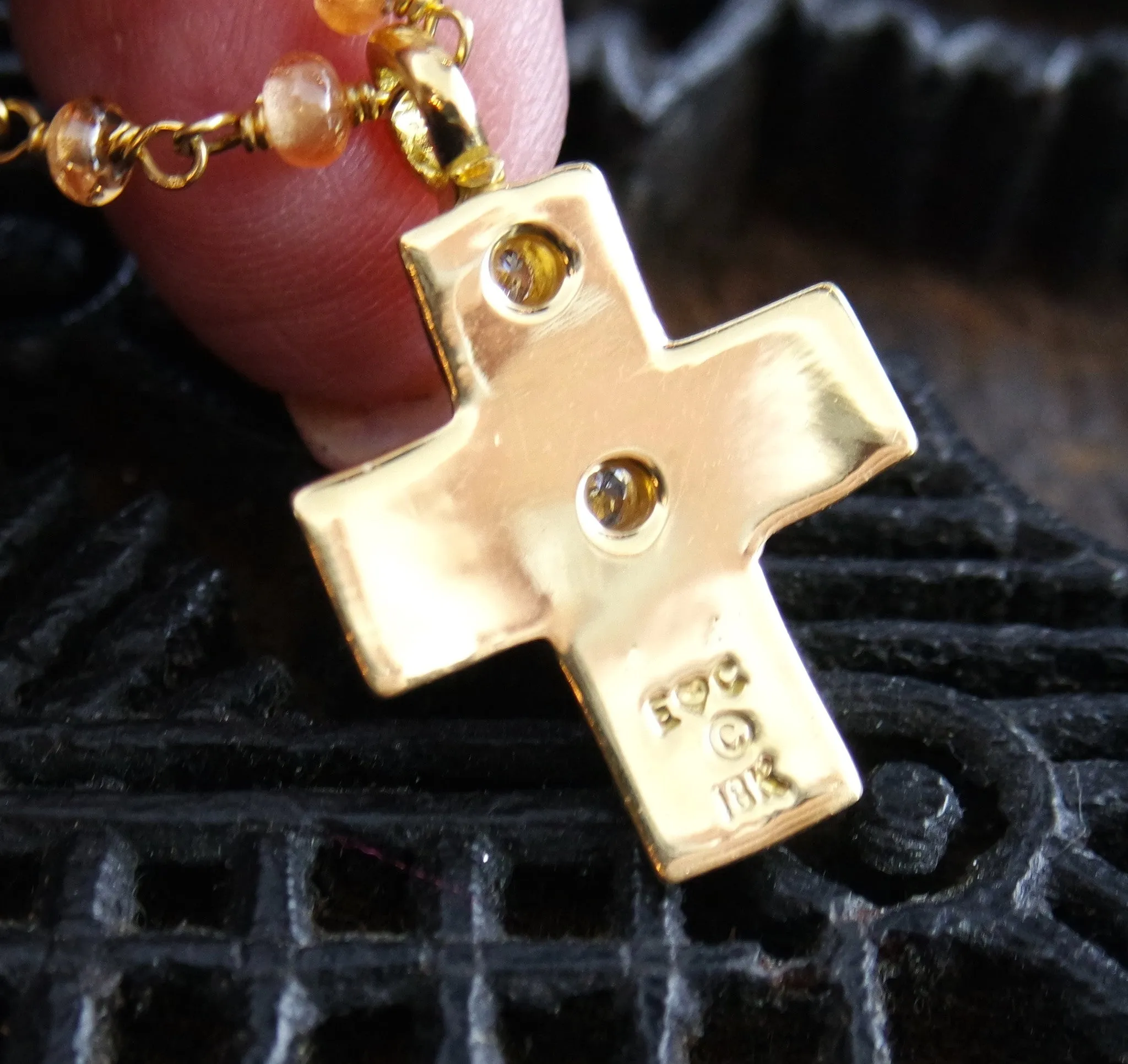 Erica Courtney 18K Yellow Gold, Diamond and Mandarin Garnet Cross Necklace