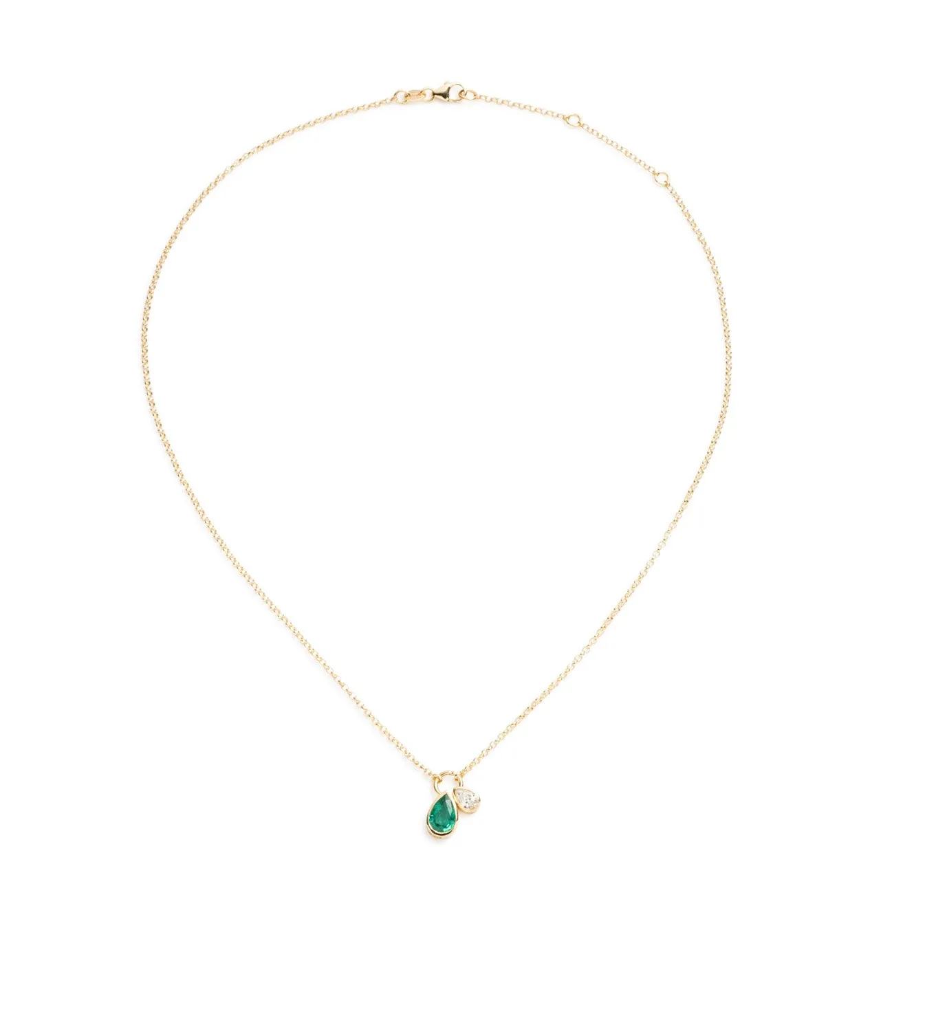 Forever & Always a Pair : Emerald & Diamond Fine Belcher Stationary Necklace