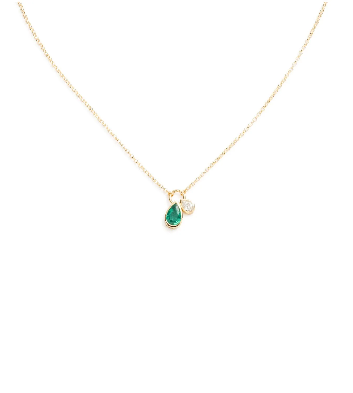 Forever & Always a Pair : Emerald & Diamond Fine Belcher Stationary Necklace