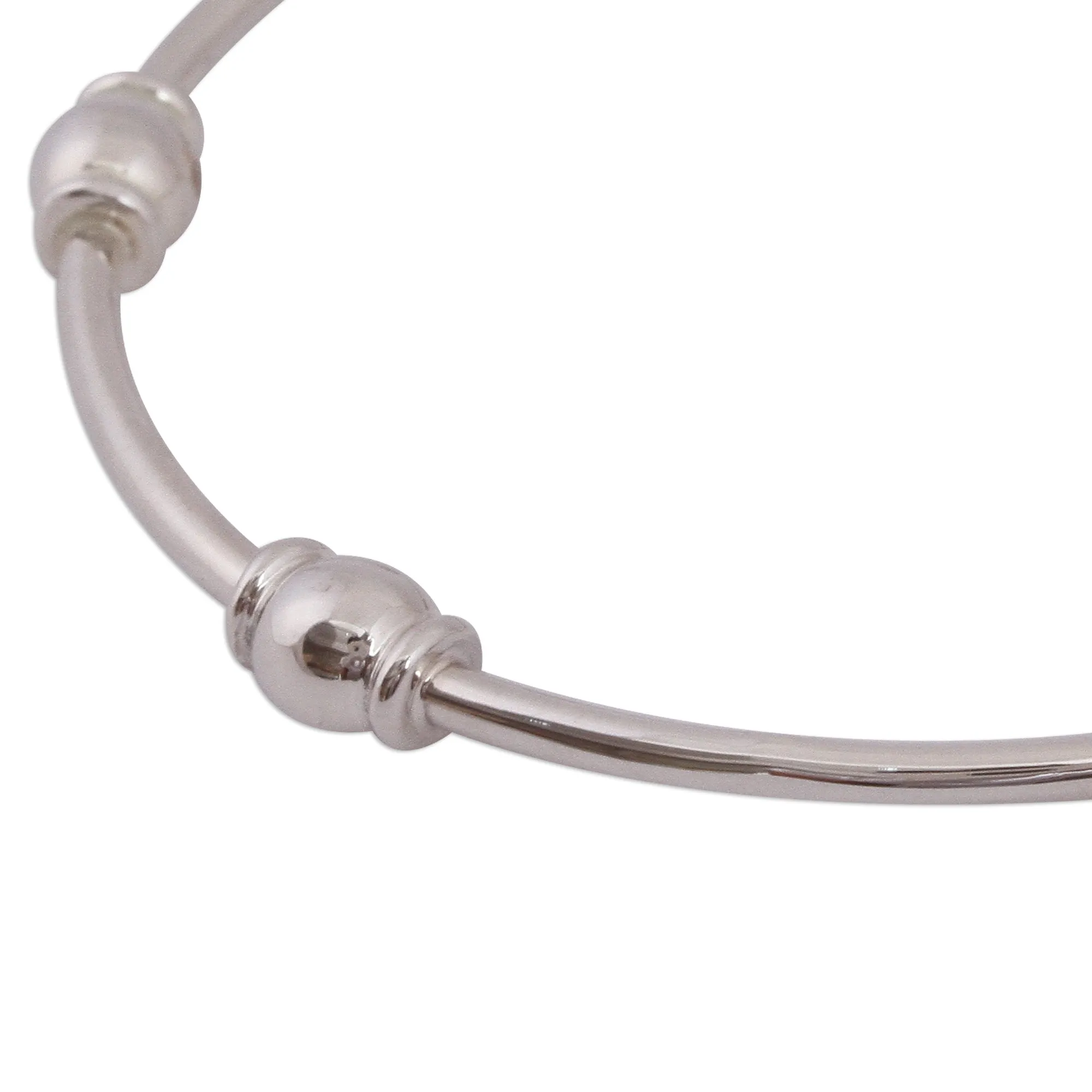 Gleaming Sterling Silver Bangle Bracelet from Mexico - Six Beads | NOVICA