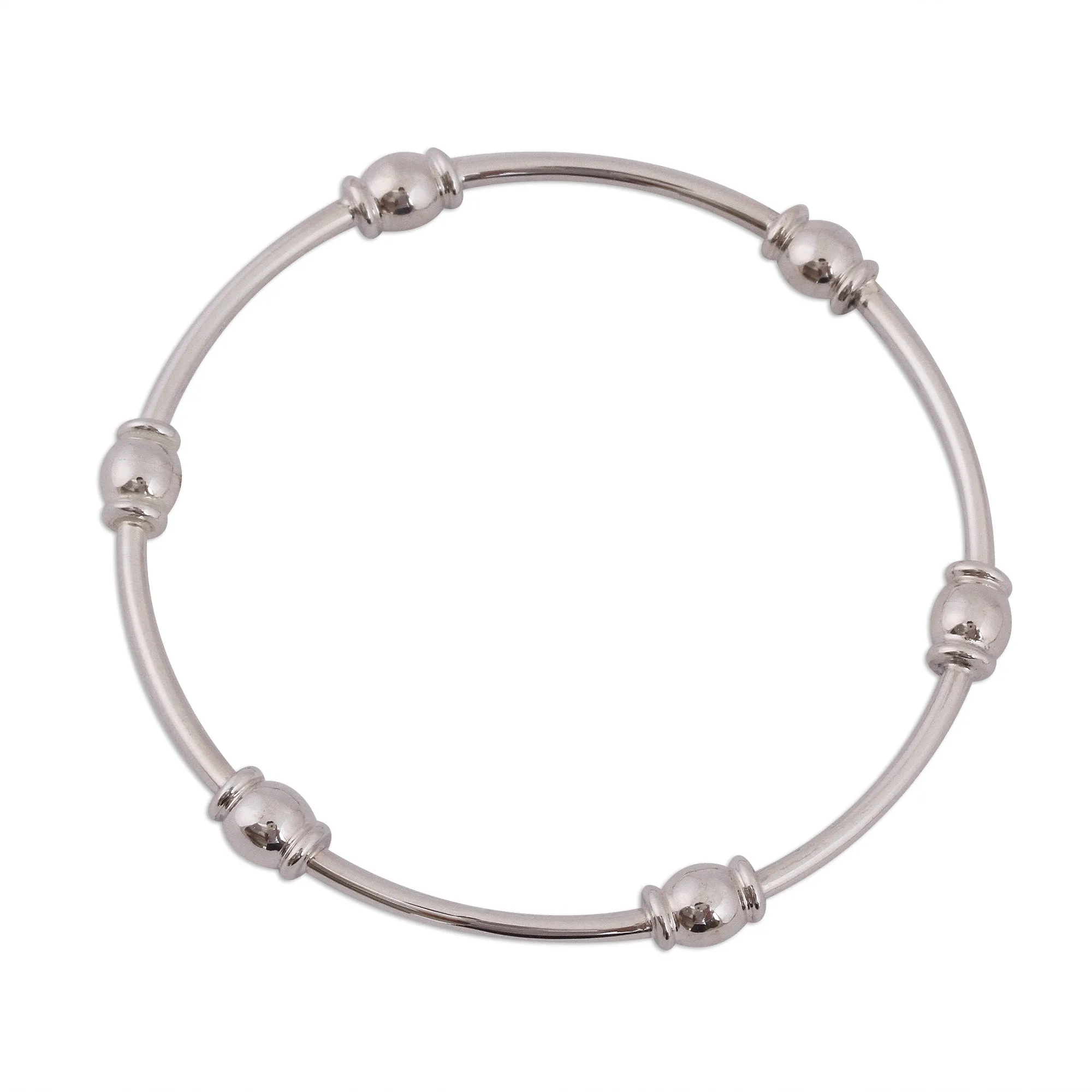 Gleaming Sterling Silver Bangle Bracelet from Mexico - Six Beads | NOVICA