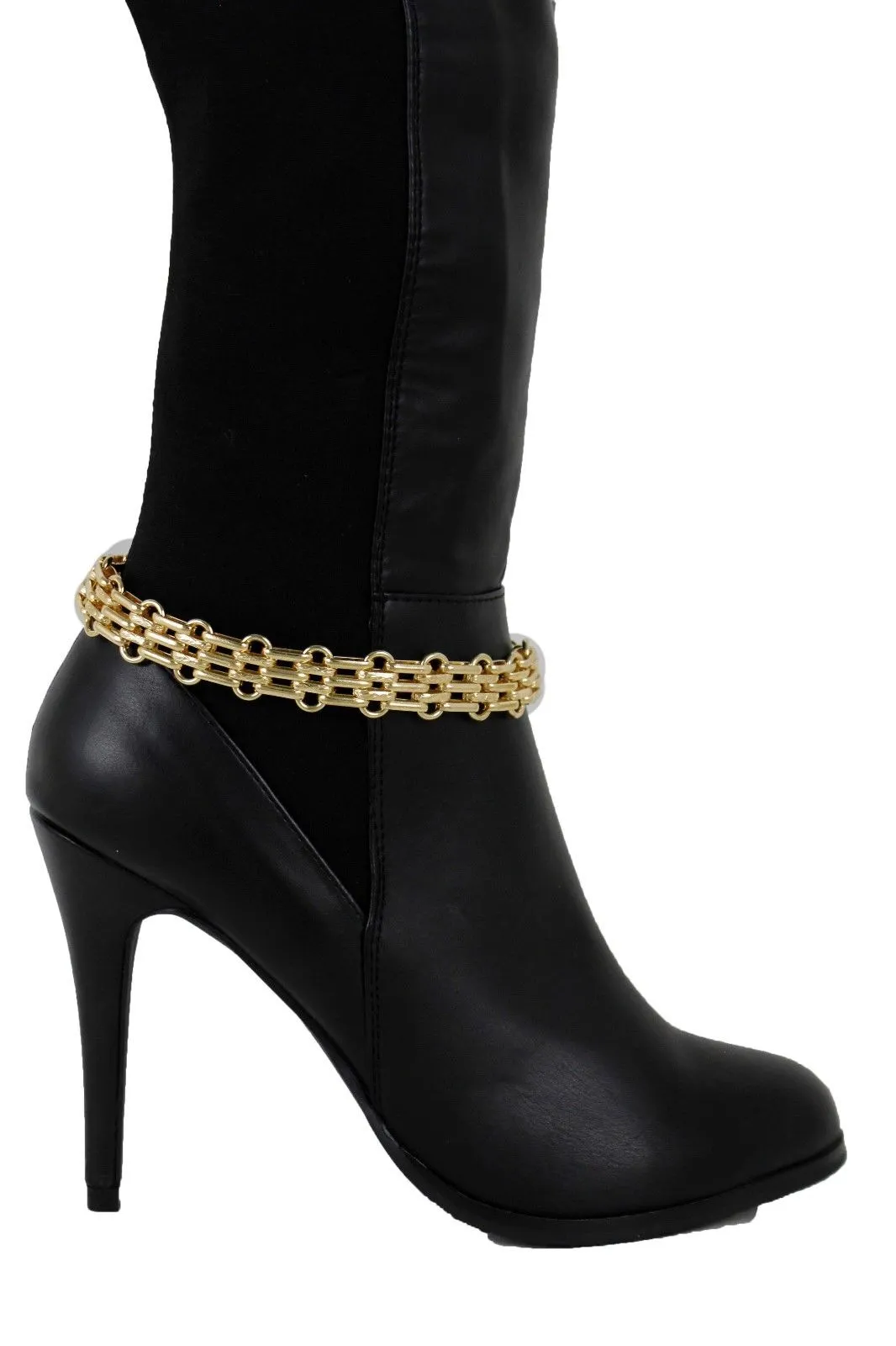 Gold Metal Chain Link Fancy Look Boot Bracelet Mesh Strap Shoe Band