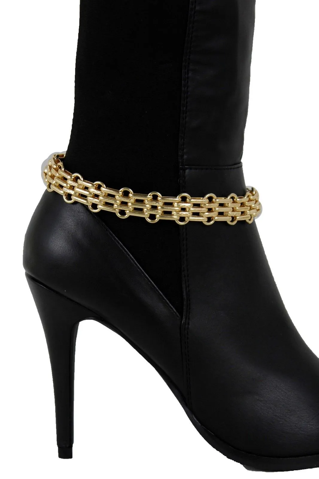 Gold Metal Chain Link Fancy Look Boot Bracelet Mesh Strap Shoe Band