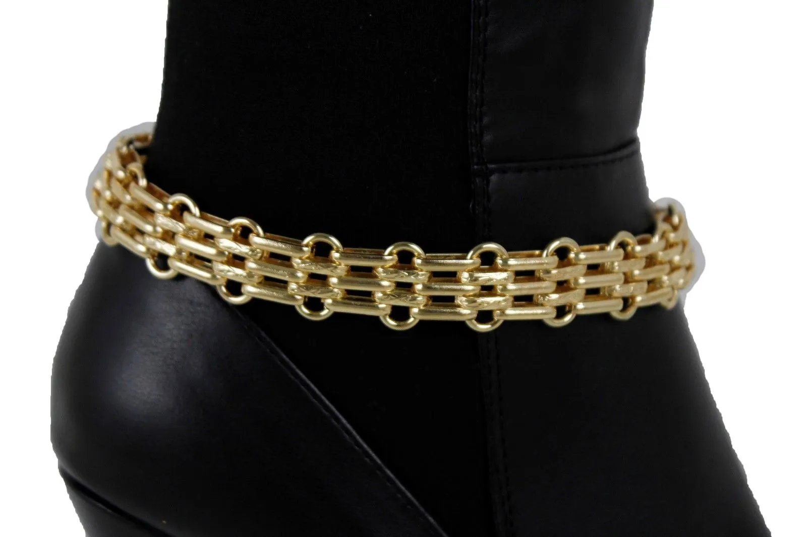 Gold Metal Chain Link Fancy Look Boot Bracelet Mesh Strap Shoe Band