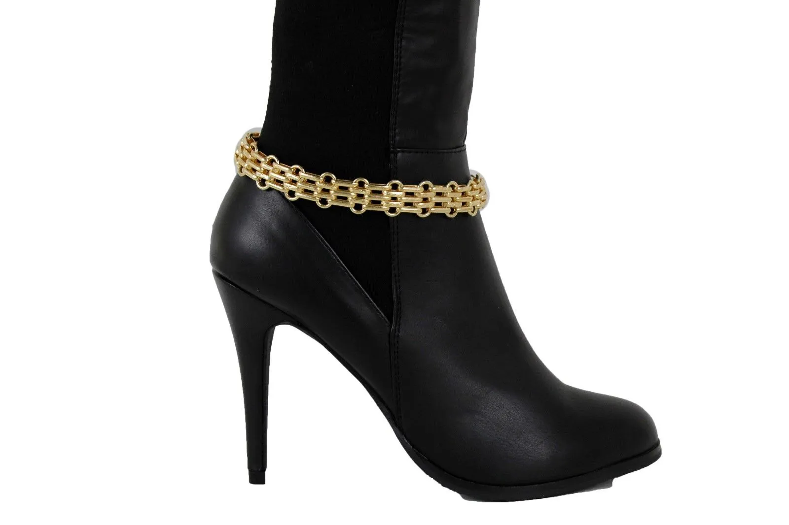 Gold Metal Chain Link Fancy Look Boot Bracelet Mesh Strap Shoe Band