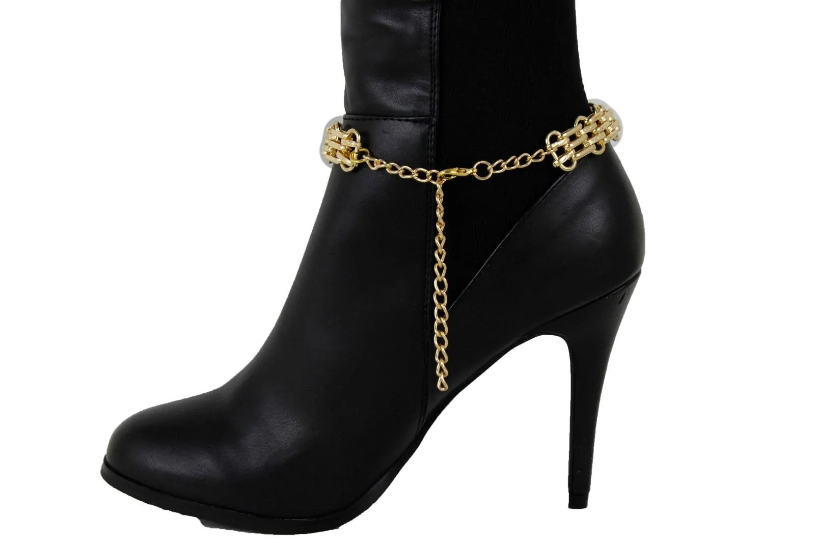 Gold Metal Chain Link Fancy Look Boot Bracelet Mesh Strap Shoe Band