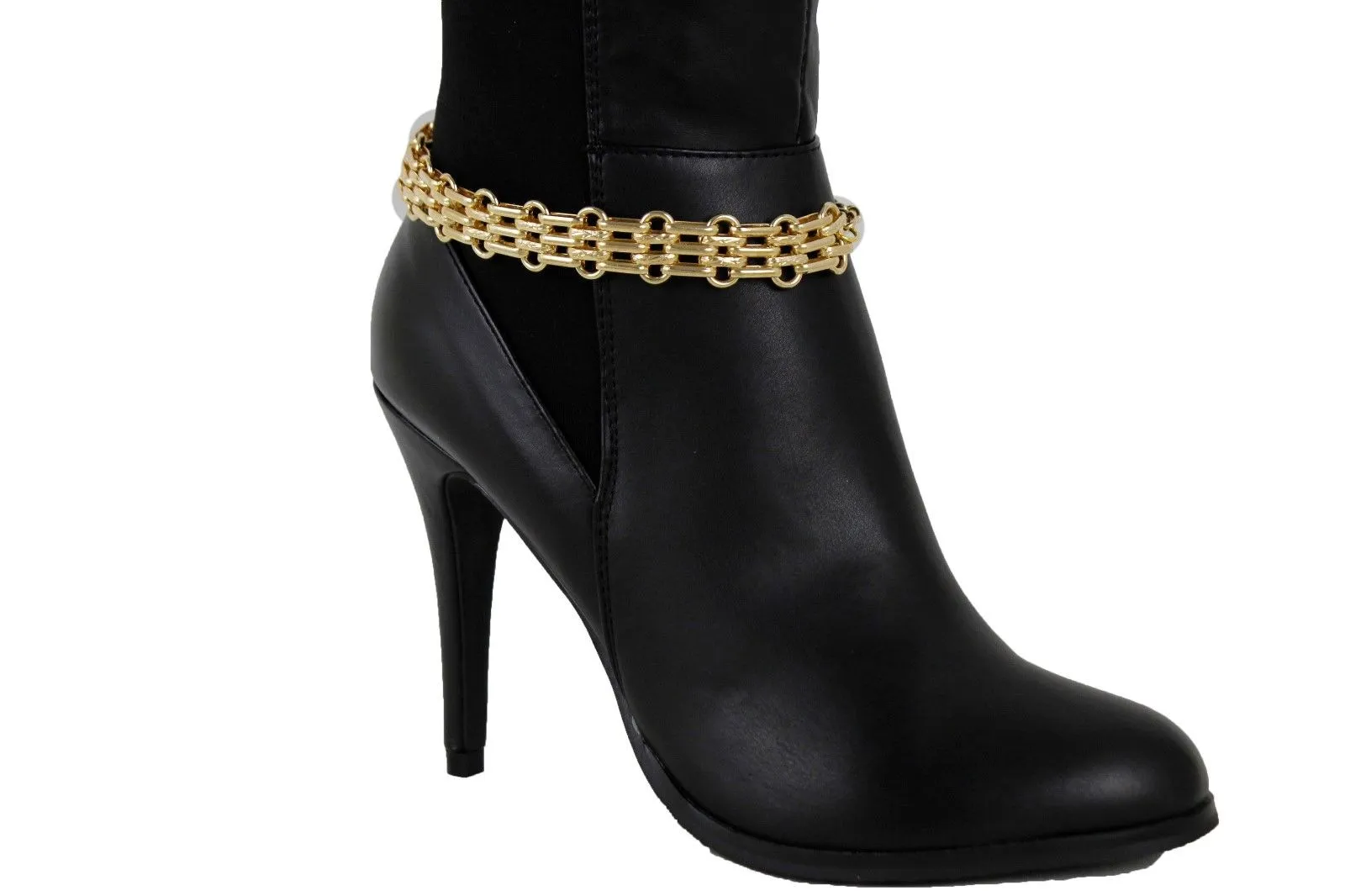 Gold Metal Chain Link Fancy Look Boot Bracelet Mesh Strap Shoe Band