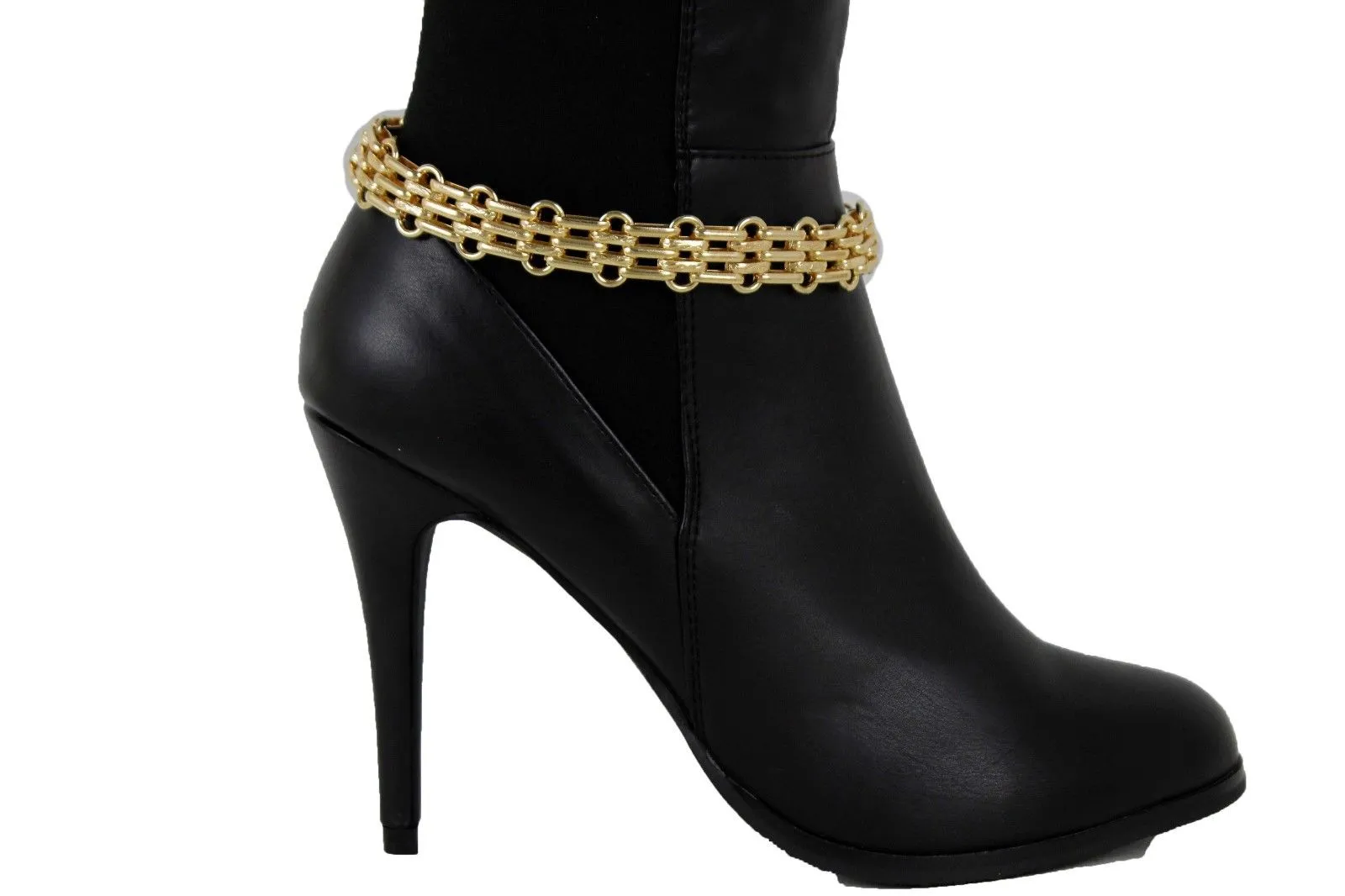 Gold Metal Chain Link Fancy Look Boot Bracelet Mesh Strap Shoe Band