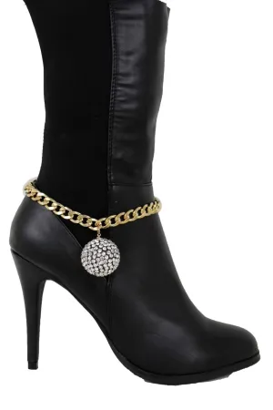 Gold Metal Chain Links Boot Bracelet Shoe Anklet Bling Disco Ball Charm