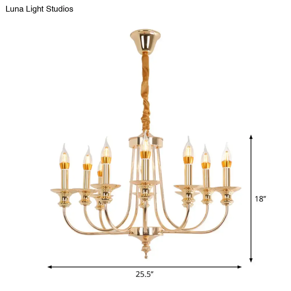 Gold Metal Chandelier with 10 Classic Lights - Dining Room Pendant Lighting