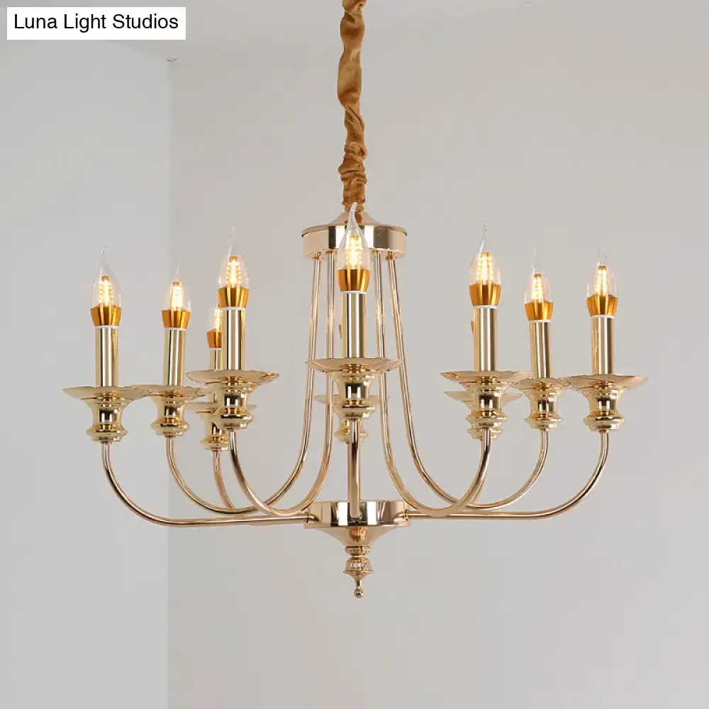 Gold Metal Chandelier with 10 Classic Lights - Dining Room Pendant Lighting