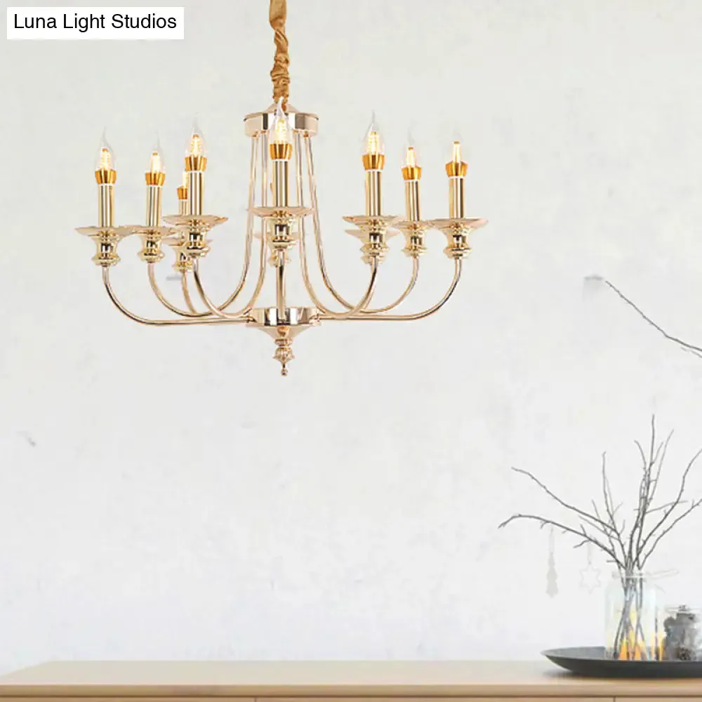 Gold Metal Chandelier with 10 Classic Lights - Dining Room Pendant Lighting