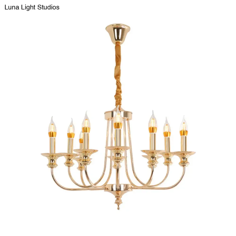 Gold Metal Chandelier with 10 Classic Lights - Dining Room Pendant Lighting