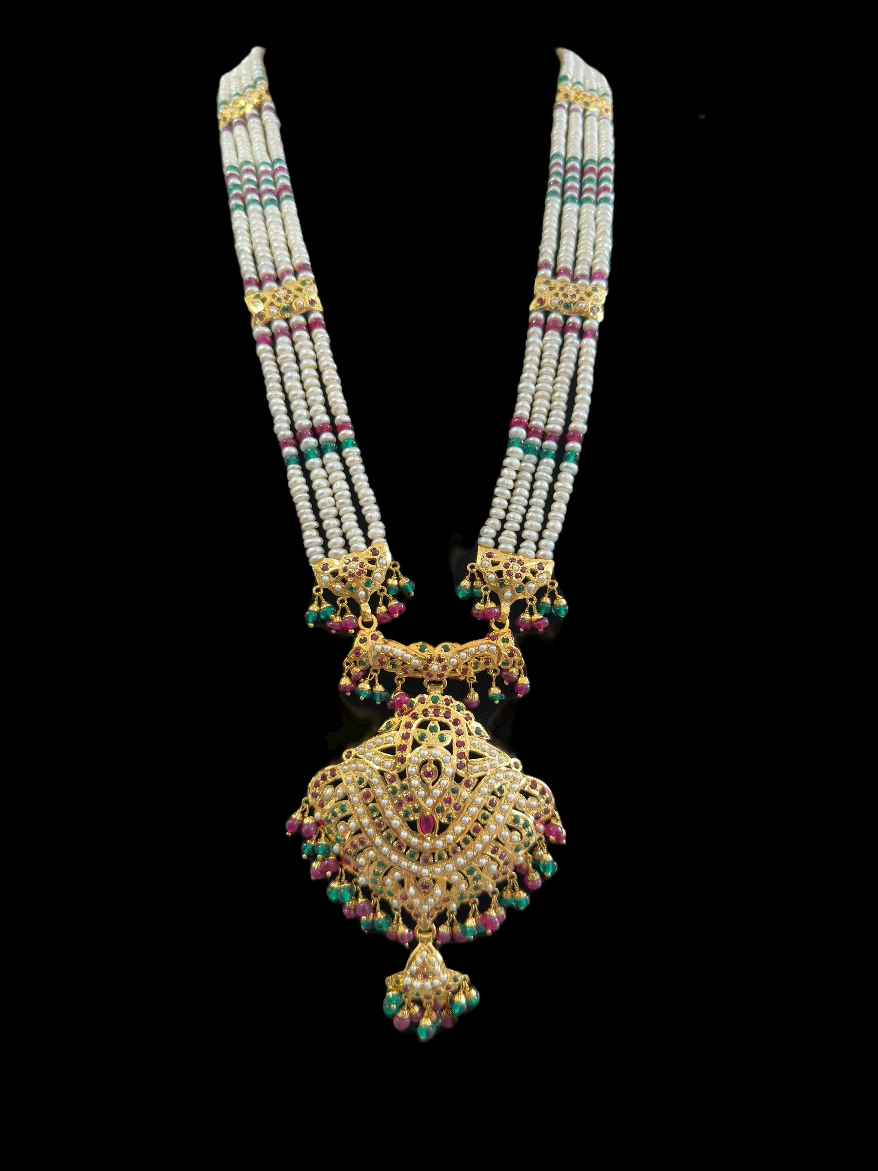 Gold plated silver Rani haar in ruby emerald  ( READY TO SHIP)