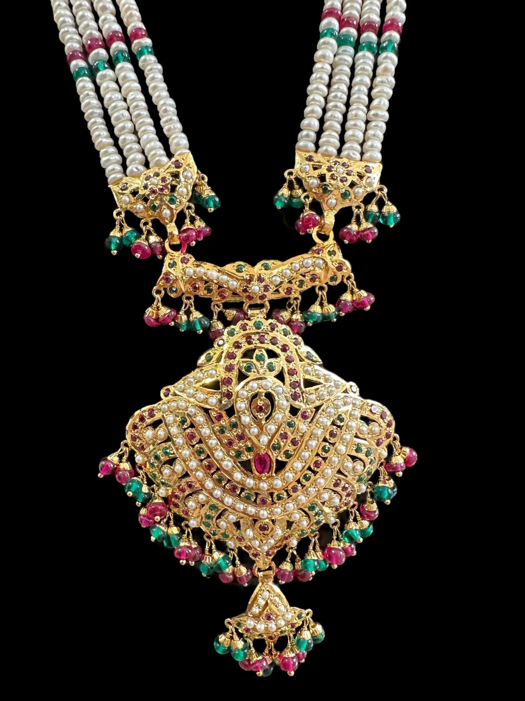 Gold plated silver Rani haar in ruby emerald  ( READY TO SHIP)