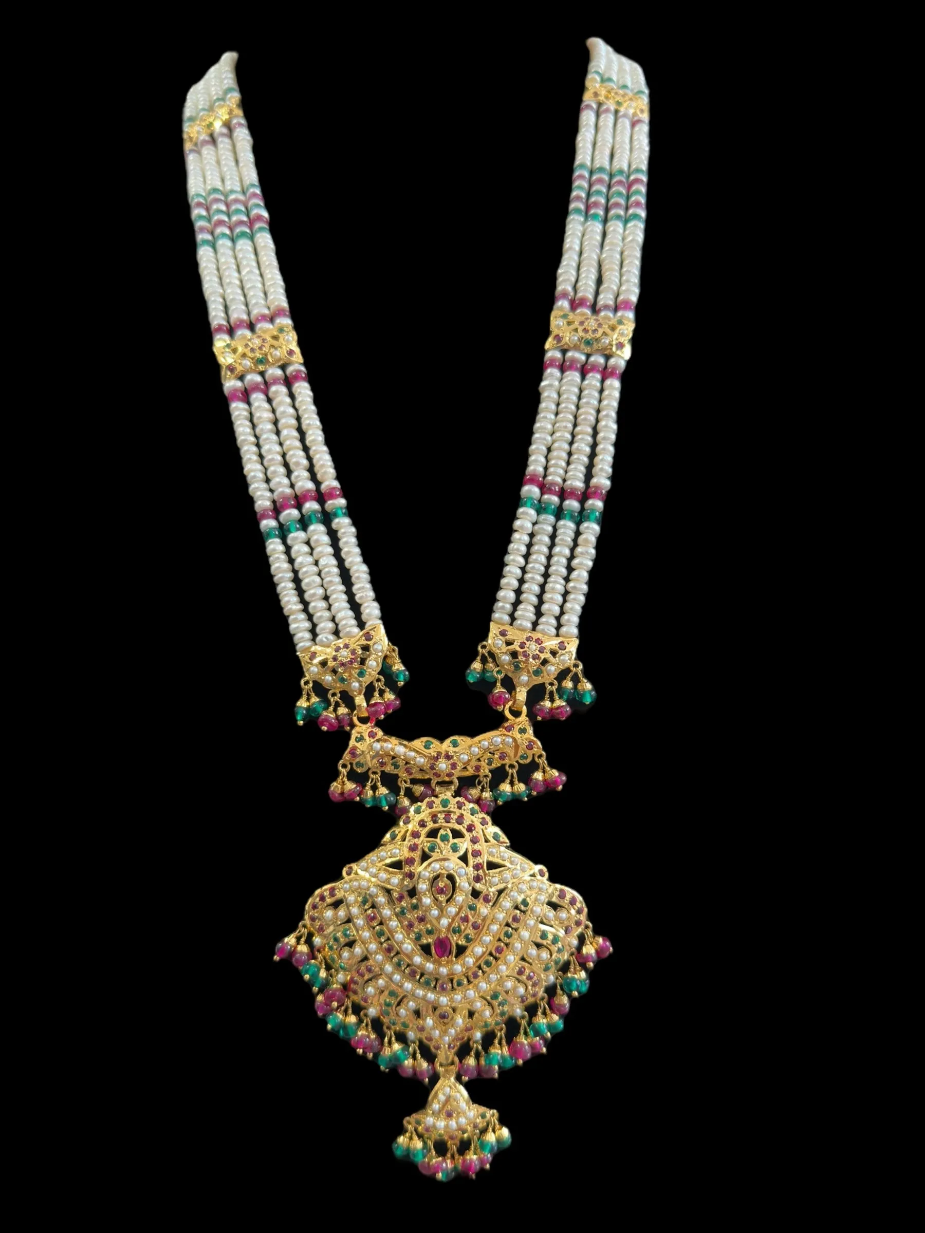 Gold plated silver Rani haar in ruby emerald  ( READY TO SHIP)