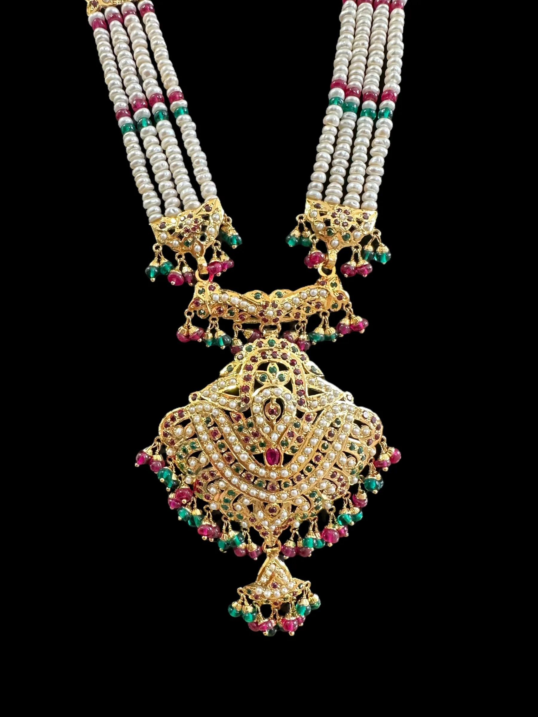 Gold plated silver Rani haar in ruby emerald  ( READY TO SHIP)