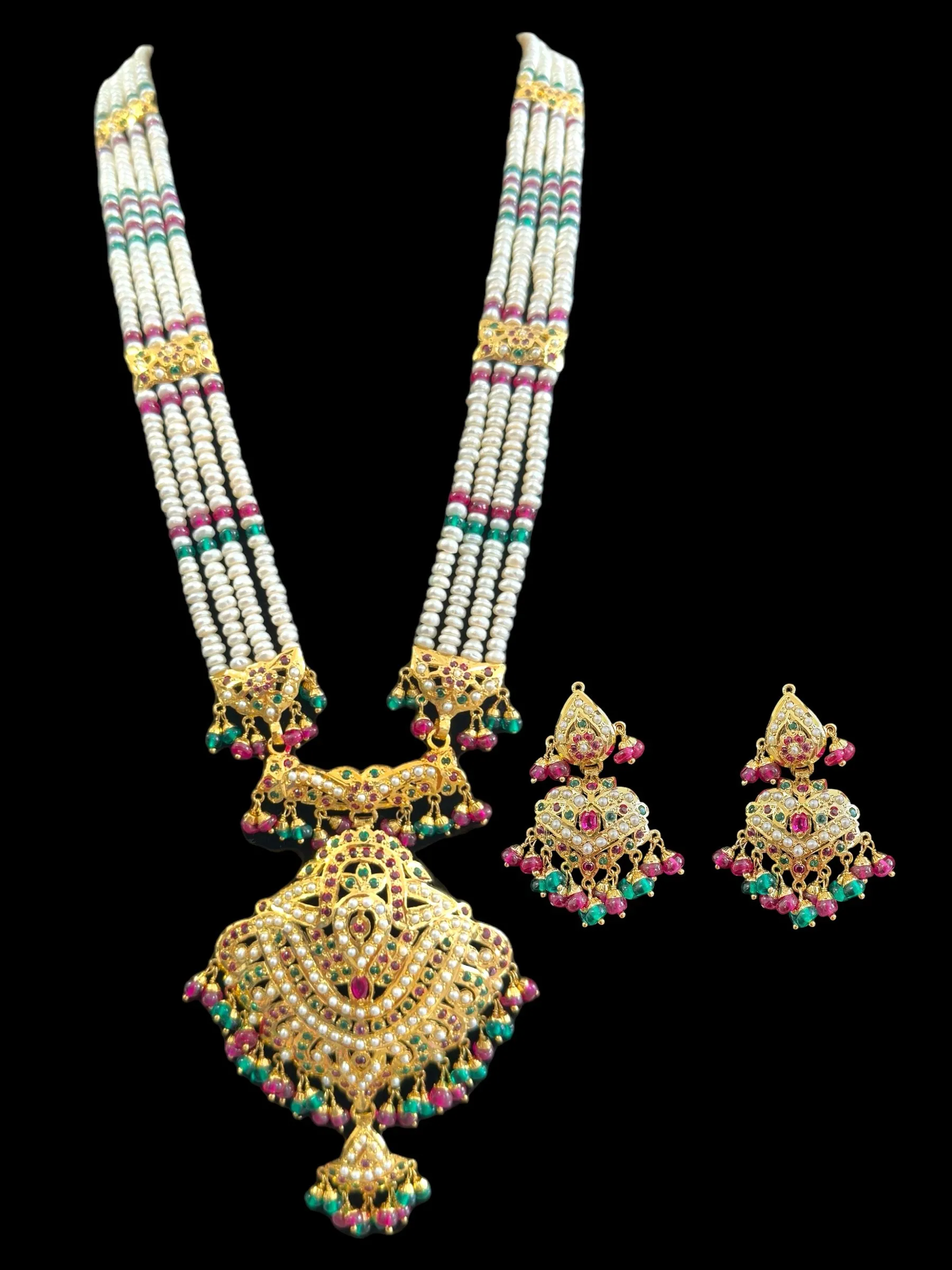 Gold plated silver Rani haar in ruby emerald  ( READY TO SHIP)