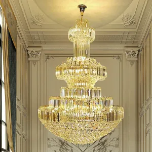 Golden Era Grand Cascade Clear Crystal Chandelier for High-ceiling