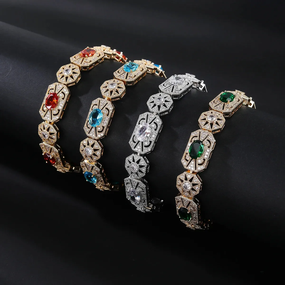 Gorgeous 4Colors Cubic Zircon Chain Bracelets Bangle for Brides Wedding Party  Fashion Jewelry for Women Gift  CK10189