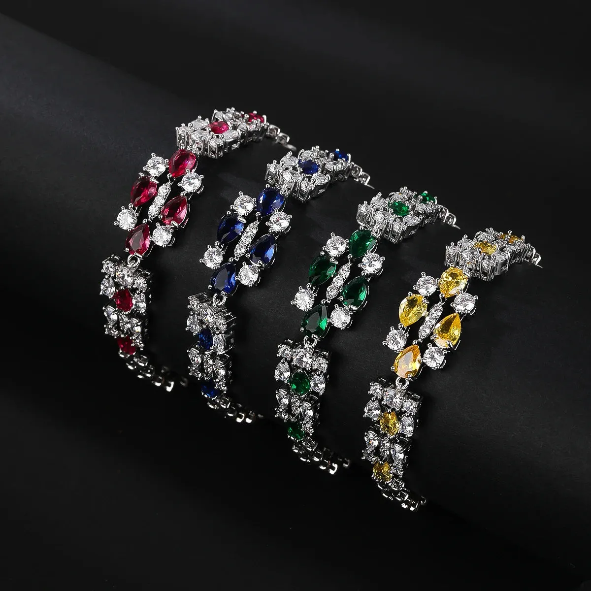 Gorgeous Waterdrop Cubic Zircon Chain Bracelets Bangle for Brides Wedding Party  Fashion Jewelry for Women Gift  CK10190