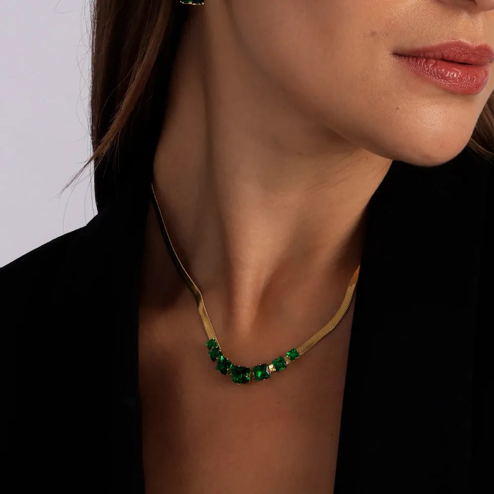 Green Emerald Stone Snake Chain Necklace