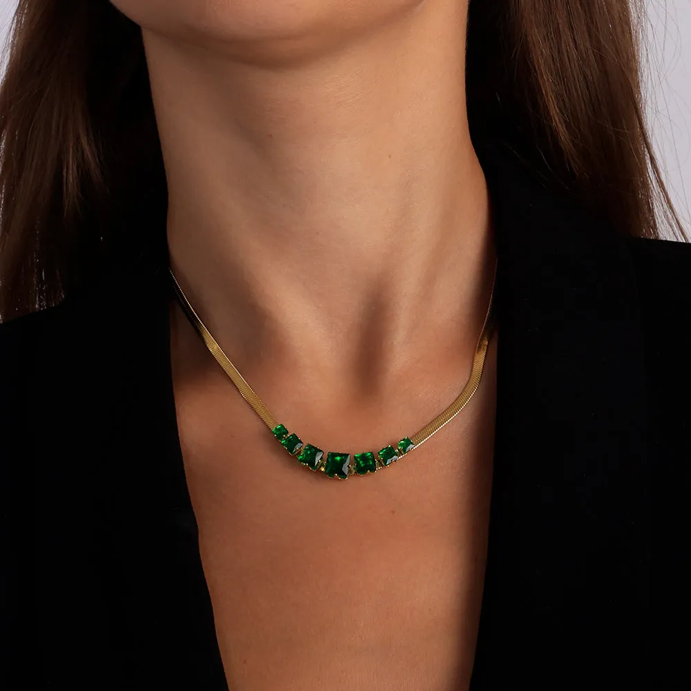 Green Emerald Stone Snake Chain Necklace