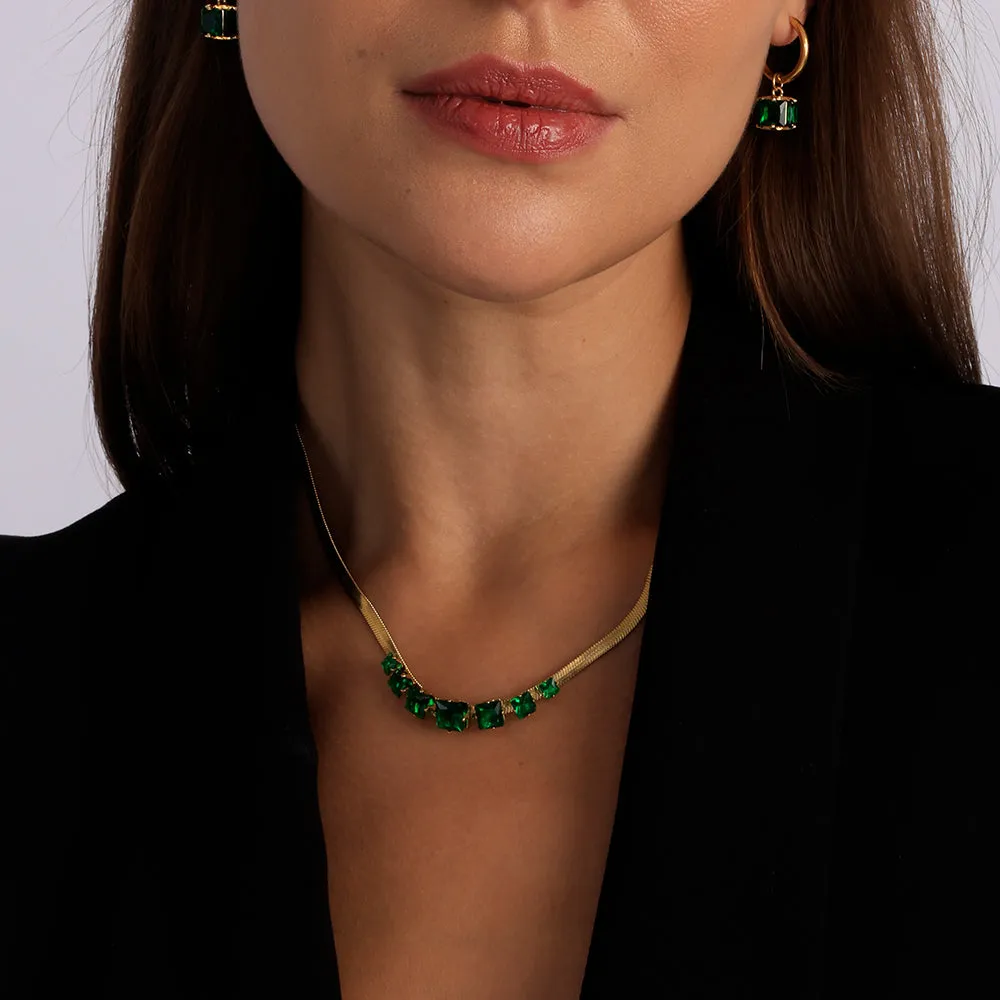 Green Emerald Stone Snake Chain Necklace