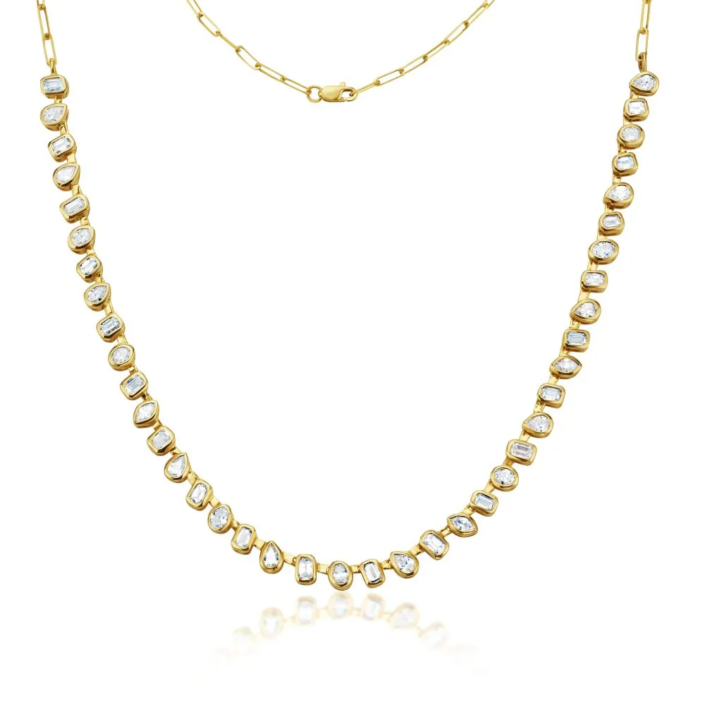 HalfWay Fancy Multi Shape Diamond Necklace With Adjustable Paper Clip Chain (4.20 ct.) Bezel Set in 18K Gold