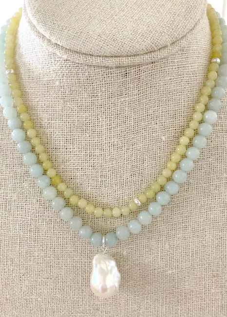 Heather Pearl Necklace | Amazonite & Fireball Pendant | By Pearly Girls