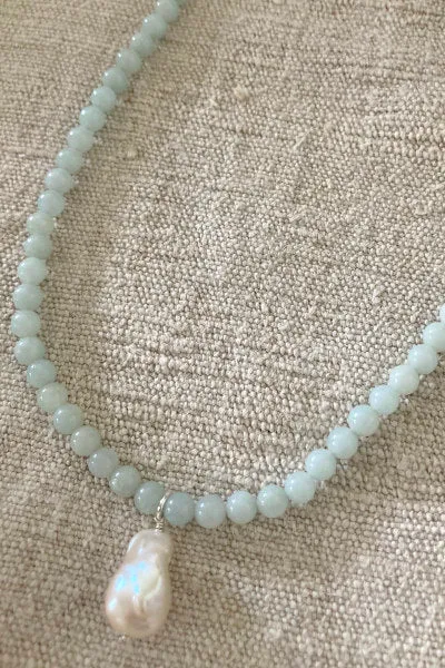 Heather Pearl Necklace | Amazonite & Fireball Pendant | By Pearly Girls