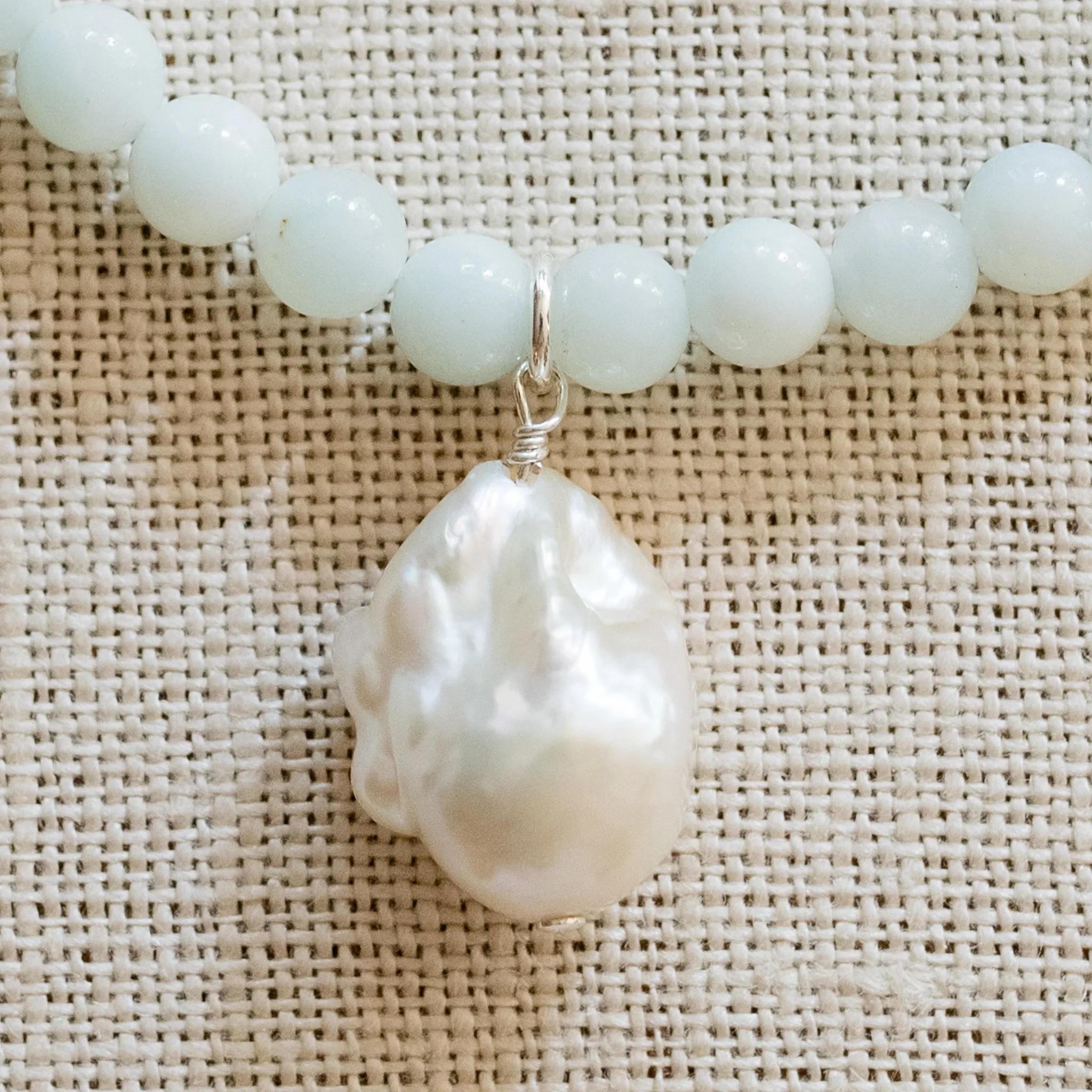 Heather Pearl Necklace | Amazonite & Fireball Pendant | By Pearly Girls