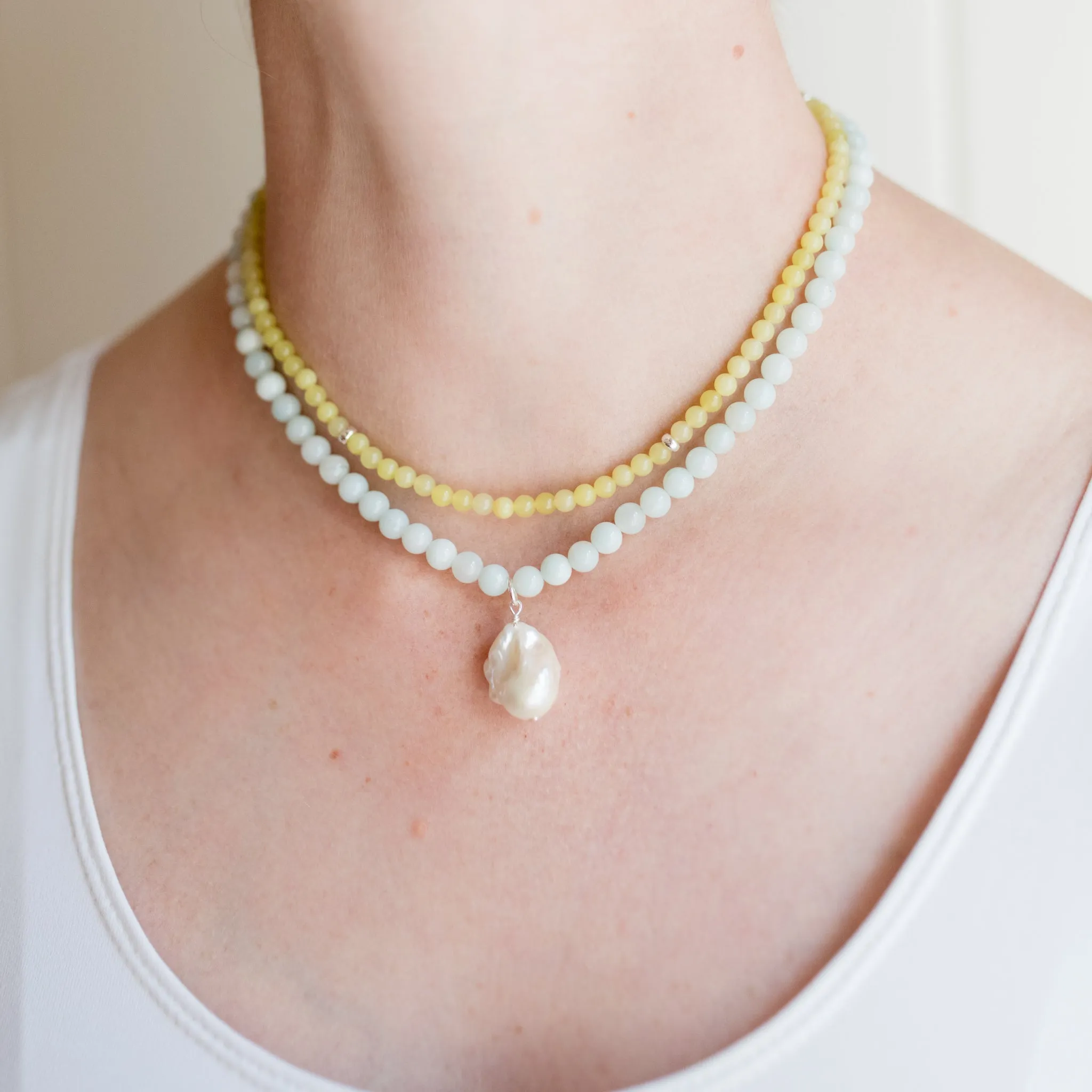 Heather Pearl Necklace | Amazonite & Fireball Pendant | By Pearly Girls