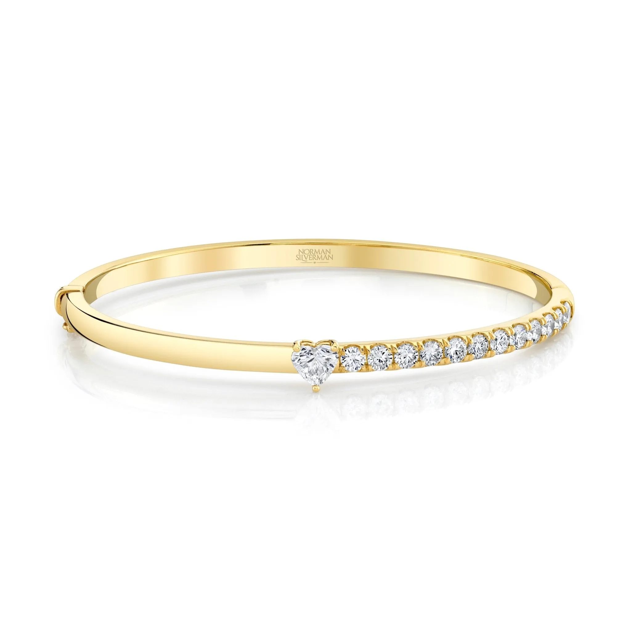 Hinged Bangle with Heart Shape Diamond Center Stone