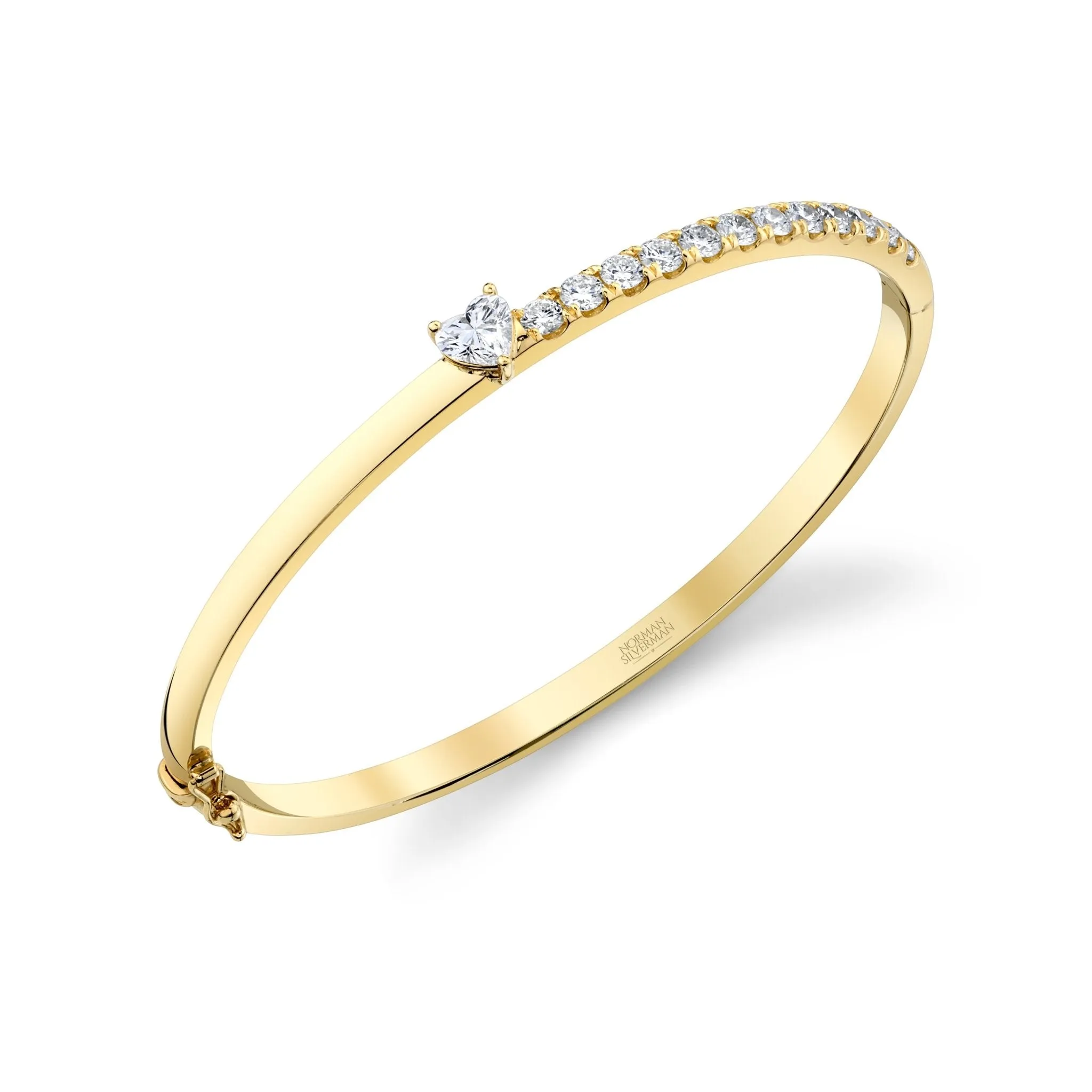 Hinged Bangle with Heart Shape Diamond Center Stone