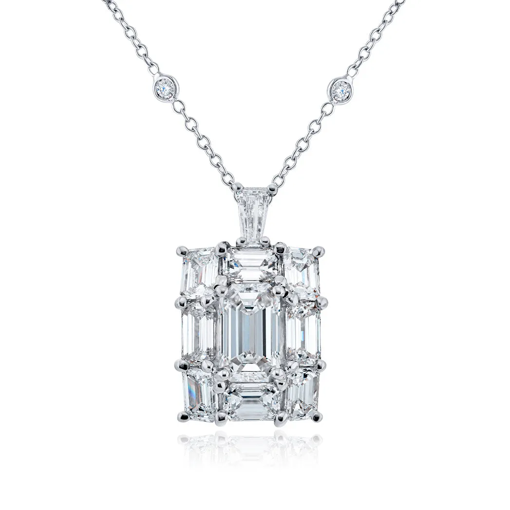 JB Star Emerald Cut Diamond Pendant Necklace Platinum