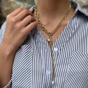 Jolinda Thick Chain Gold & Pearl Necklace