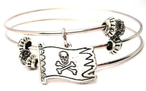 Jolly Roger Pirate Flag Triple Style Expandable Bangle Bracelet