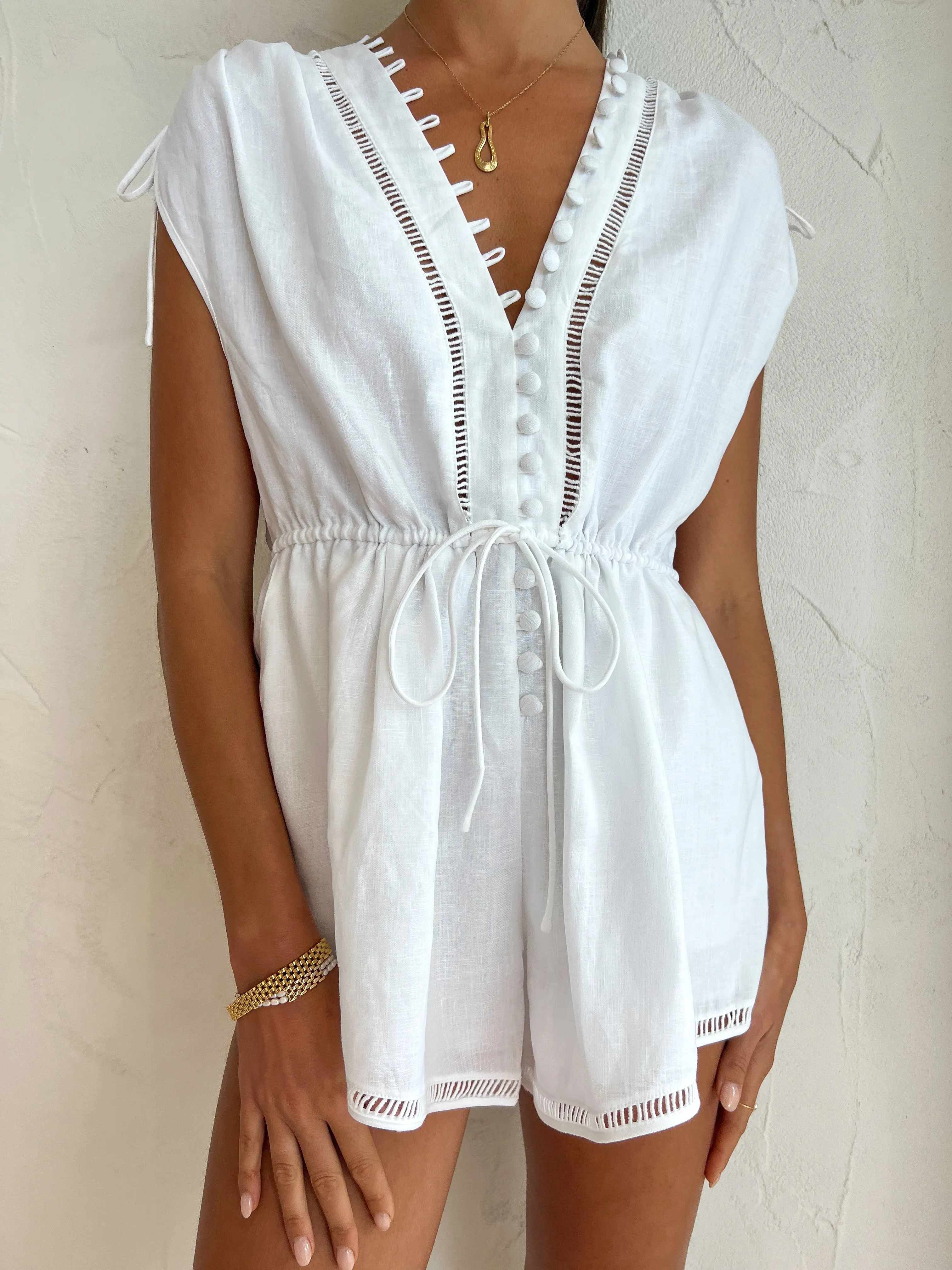 Joslin Mary Lin Linen Ramie Playsuit in Optical White