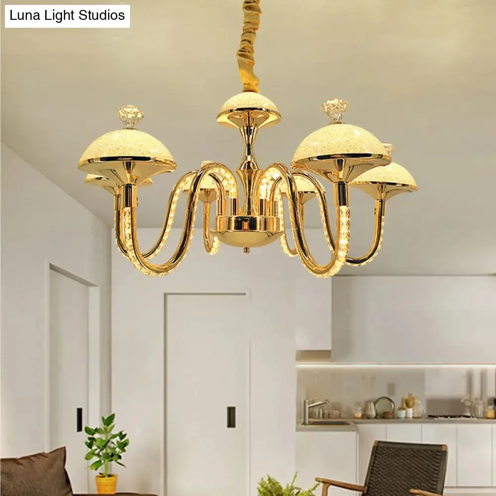 K9 Crystal Pendant Chandelier with LED Gold Hanging Light - Modernism Bowl Shape & Frosted Glass Shade