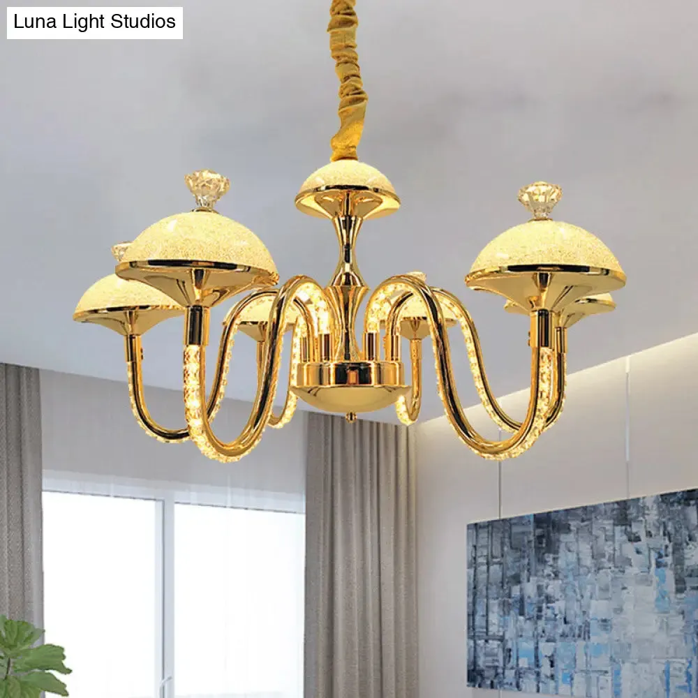 K9 Crystal Pendant Chandelier with LED Gold Hanging Light - Modernism Bowl Shape & Frosted Glass Shade