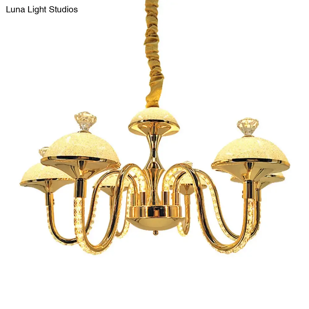 K9 Crystal Pendant Chandelier with LED Gold Hanging Light - Modernism Bowl Shape & Frosted Glass Shade