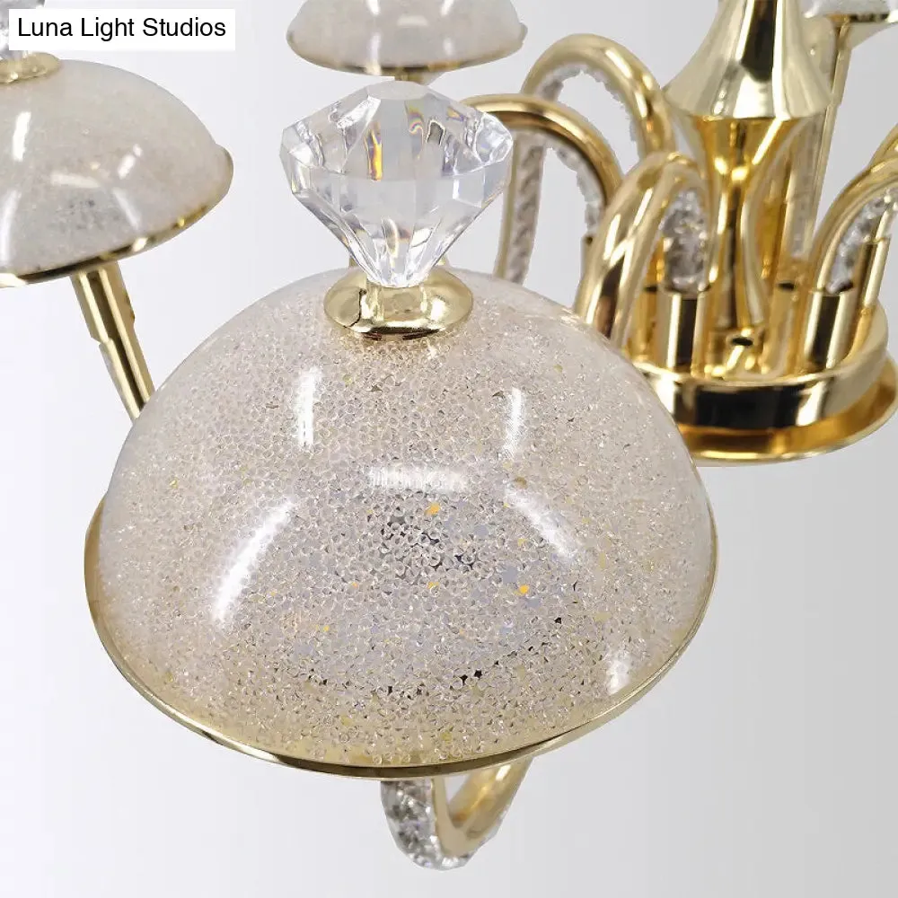 K9 Crystal Pendant Chandelier with LED Gold Hanging Light - Modernism Bowl Shape & Frosted Glass Shade