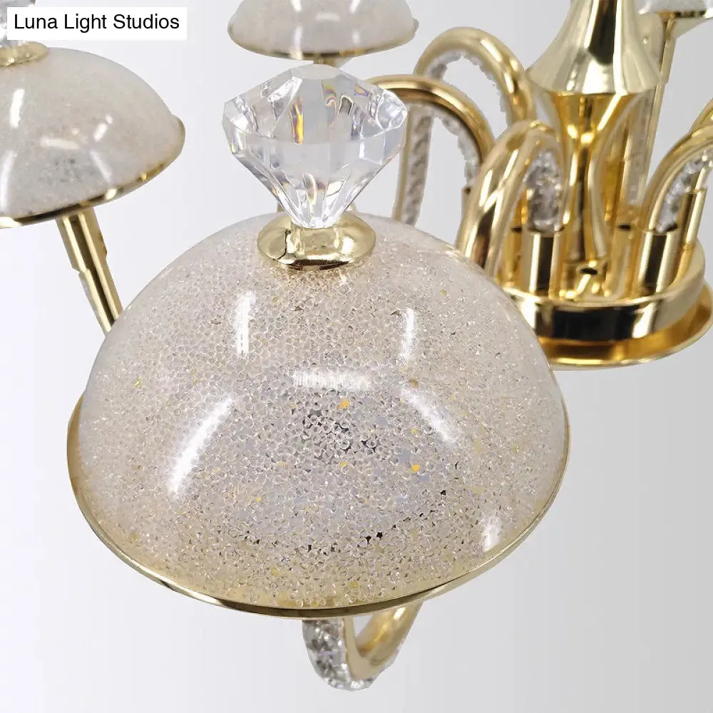 K9 Crystal Pendant Chandelier with LED Gold Hanging Light - Modernism Bowl Shape & Frosted Glass Shade