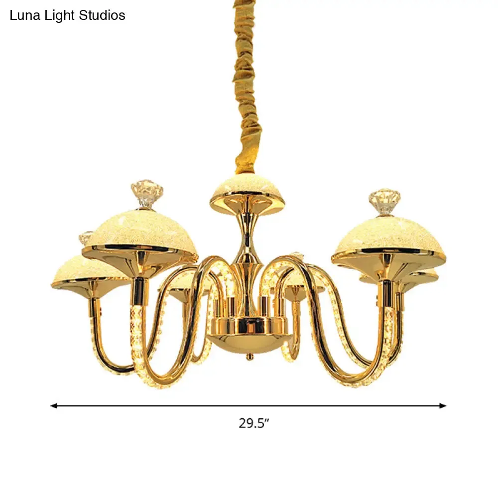 K9 Crystal Pendant Chandelier with LED Gold Hanging Light - Modernism Bowl Shape & Frosted Glass Shade