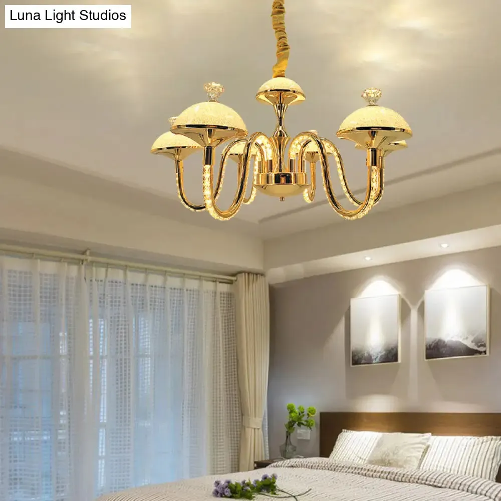 K9 Crystal Pendant Chandelier with LED Gold Hanging Light - Modernism Bowl Shape & Frosted Glass Shade