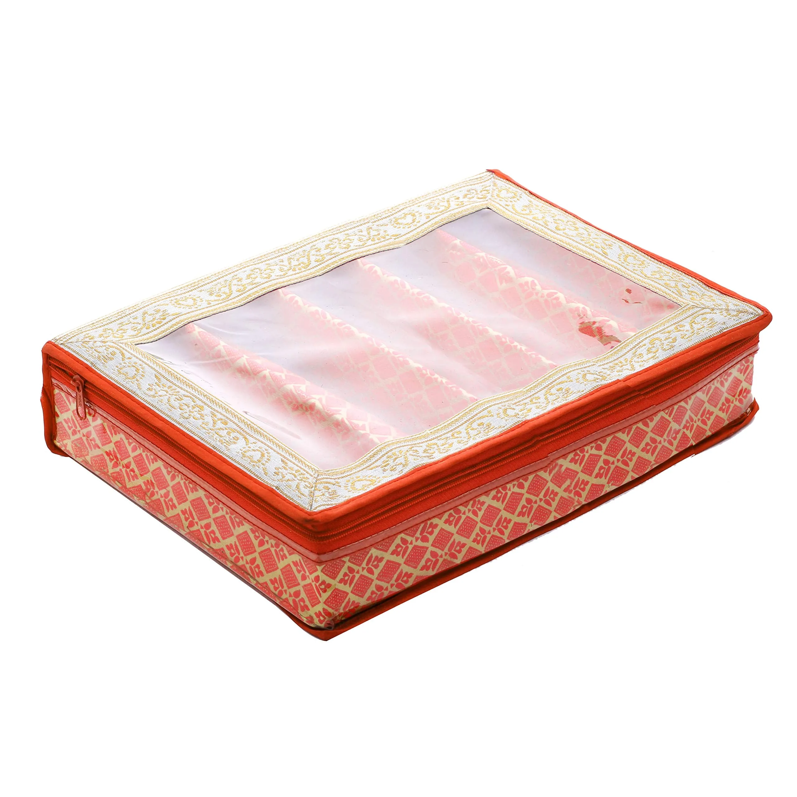 Kuber Industries Brocade Hardboard Rectangular 5 Rod Bangle Box (Orange, CTKTC42073)