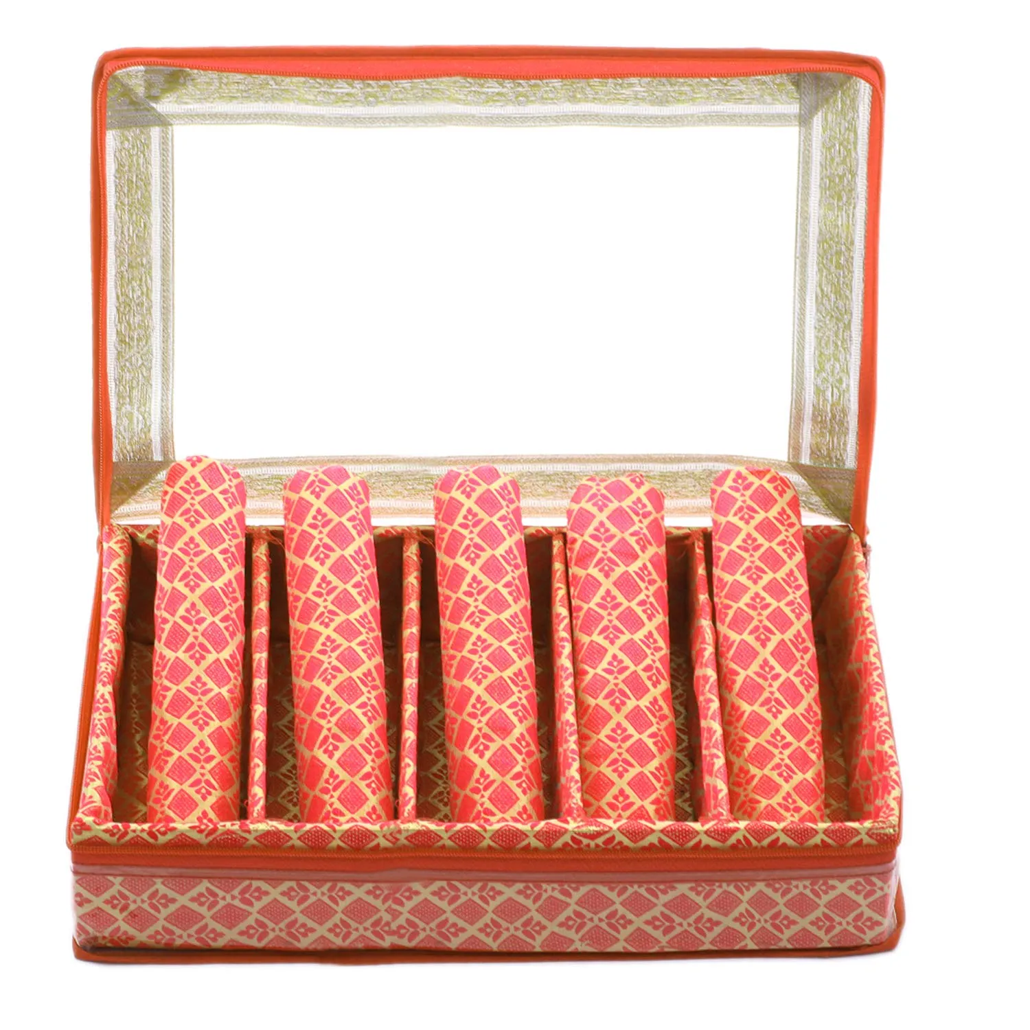 Kuber Industries Brocade Hardboard Rectangular 5 Rod Bangle Box (Orange, CTKTC42073)